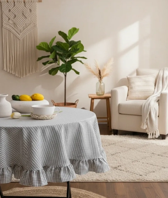 Pötikare Keten Fırfırlı Masa Örtüsü