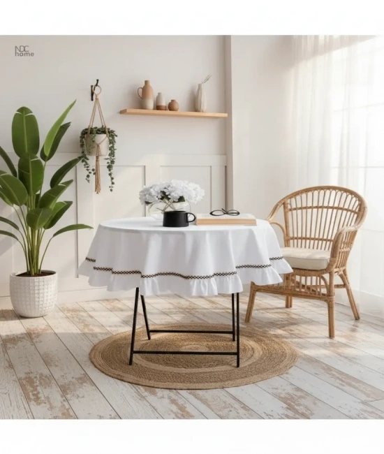Beyaz Keten Özel Seri Fırfırlı Masa Örtüsü