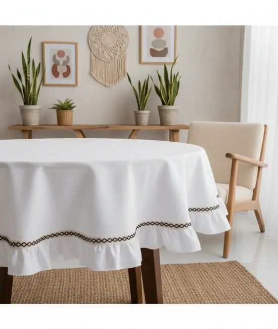Beyaz Keten Özel Seri Fırfırlı Masa Örtüsü