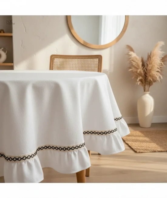 Beyaz Keten Özel Seri Fırfırlı Masa Örtüsü