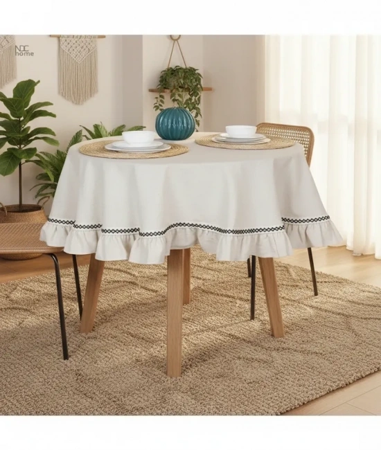 Ham Keten Yuvarlak Firfirli Özel Seri Masa Örtüsü