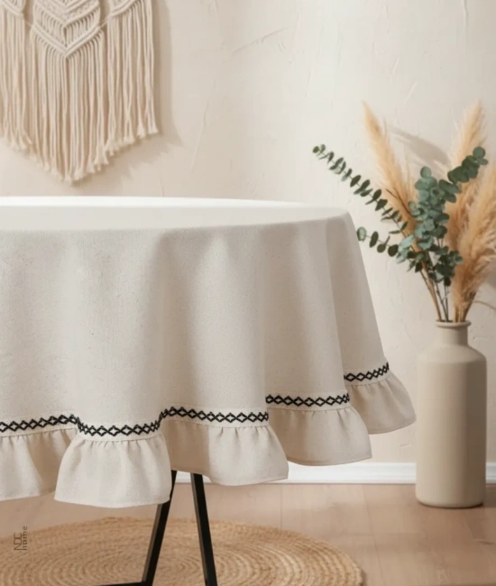 Ham Keten Yuvarlak Firfirli Özel Seri Masa Örtüsü