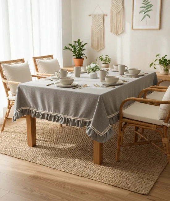 Gri Antrasit Keten Özel Seri FIRFIRLI Masa Örtüsü