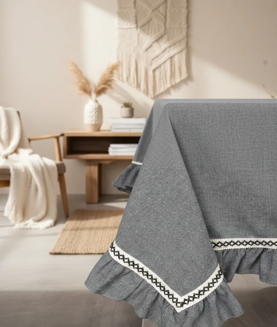 Gri Antrasit Keten Özel Seri FIRFIRLI Masa Örtüsü