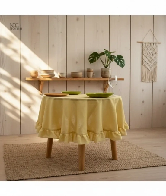 Sarı Keten Fırfırlı Yuvarlak Masa Örtüsü