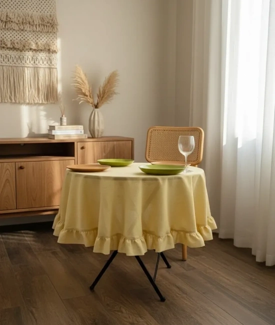 Sarı Keten Fırfırlı Yuvarlak Masa Örtüsü