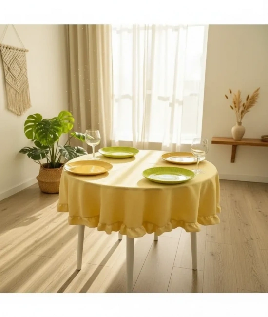 Sarı Keten Fırfırlı Yuvarlak Masa Örtüsü