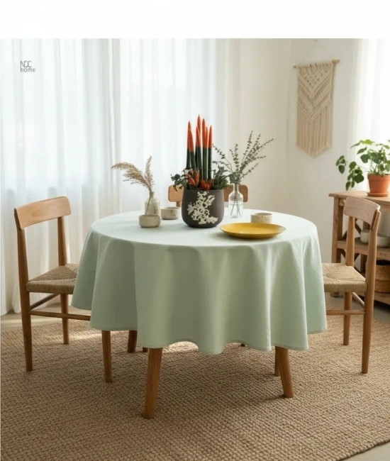Keten Adaçayı Yeşil Yuvarlak DÜZ Masa Örtüsü