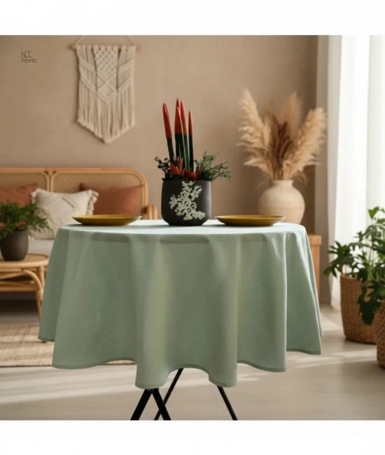 Keten Adaçayı Yeşil Yuvarlak DÜZ Masa Örtüsü