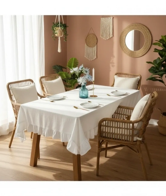 Premium Keten Beyaz Fırfırlı Masa Örtüsü