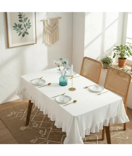 Premium Keten Beyaz Fırfırlı Masa Örtüsü