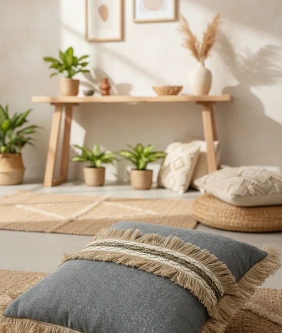 Gri Antrasit Jütlü Püskllü Kırlent 2 Adet Kırlent Kılıfı (43 x 43 )