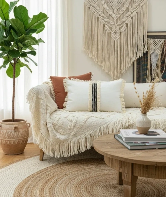 Keten Krem Siyah Şeritli Püsküllü Kırlent 2 Adet Kırlent Kılıfı(35 X 55 )