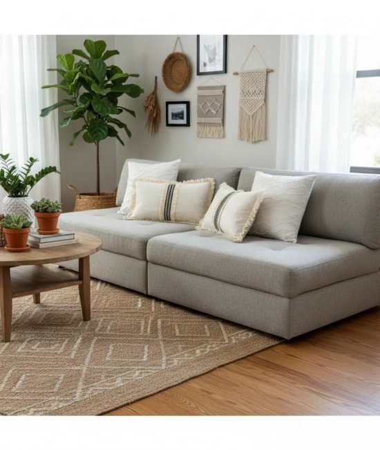 Keten Krem Siyah Şeritli Püsküllü Kırlent 2 Adet Kırlent Kılıfı(35 X 55 )