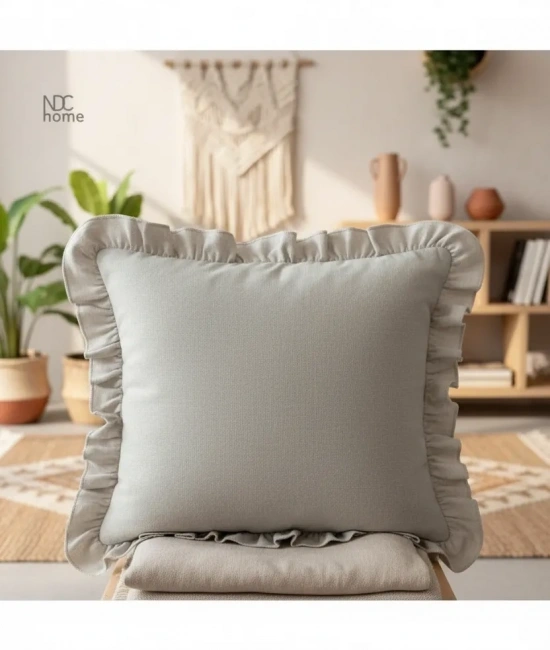 Ham Keten Krem Fırfırlı Kırlent 2 Adet Kırlent Kılıfı (43 x 43 )