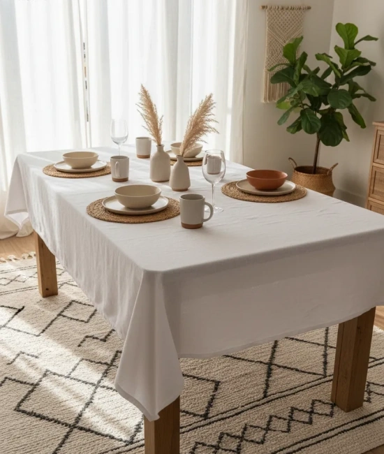 Premium Keten Beyaz (DÜZ) Masa Örtüsü