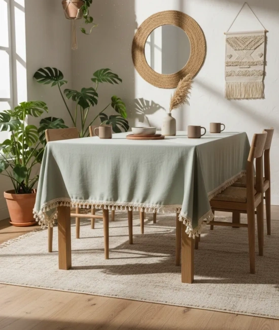 Premium Adaçayı Yeşili Ponponlu Masa Örtüsü