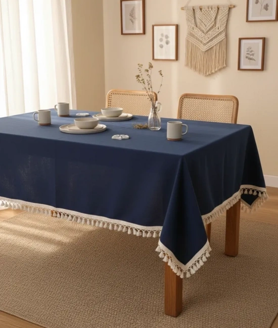 Premium Keten Lacivert Ponponlu Masa Örtüsü
