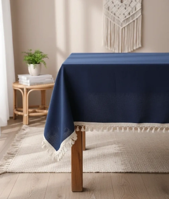 Premium Keten Lacivert Ponponlu Masa Örtüsü