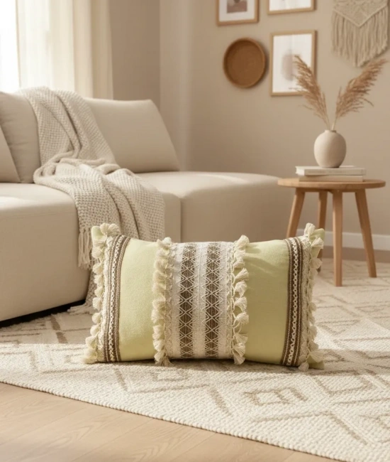 Sarı Kahverengi Dantelli Kırlent 2 Adet Kırlent Kılıfı (35 x 55)