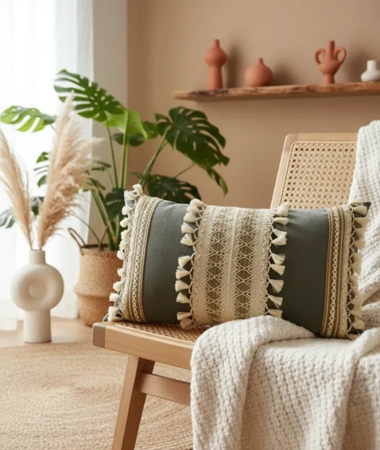 Mat Gri Kahverengi Dantelli Kırlent 2 Adet Kırlent Kılıfı (35 x 55)