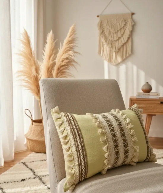 Sarı Kahverengi Dantelli Kırlent 2 Adet Kırlent Kılıfı (35 x 55)