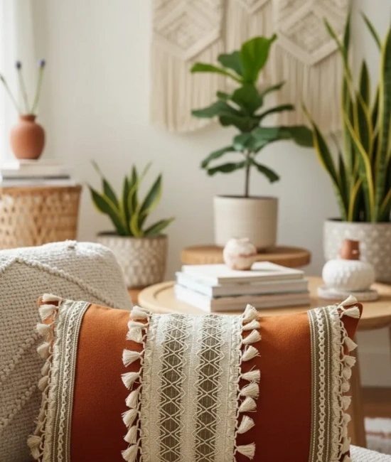 Kiremit Rengi Üçlü Kahve Dantelli Kırlent 2 Adet Kırlent Kılıfı