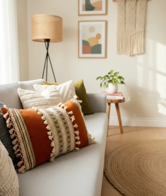 Kiremit Rengi Üçlü Kahve Dantelli Kırlent 2 Adet Kırlent Kılıfı