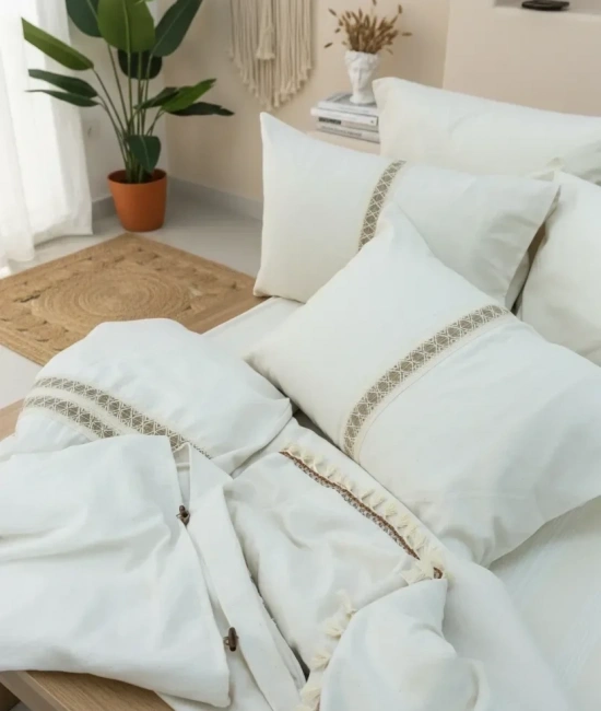 Ham Kahve Dantelli Otantik Çift Kişilik Nevresim Takımı