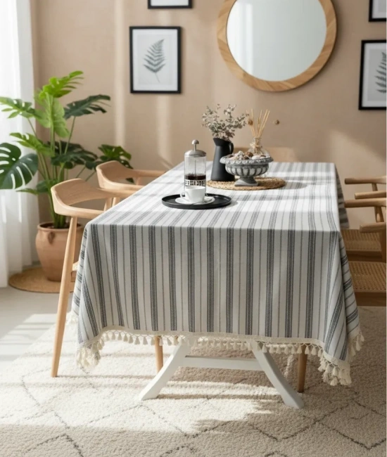 Gri Çizgili HAM Ponponlu Masa Örtüsü