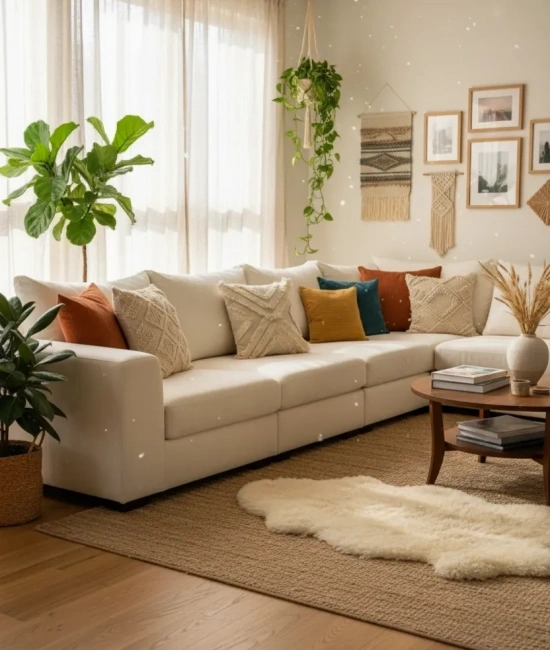 Ham Keten Çoklu Püsküllü Kare Kırlent 2 Adet Kırlent Kılıfı 43x43