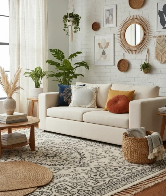 Ham Keten Baklava Mozaik Püsküllü Kırlent 2 Adet Kırlent Kılıfı 35x55