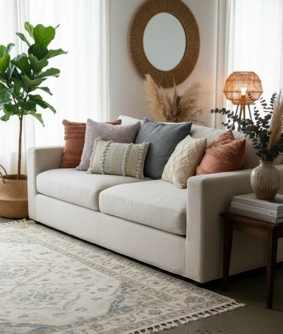 Ham Keten Üç Dantelli Ponponlu Kırlent 2 Adet Kırlent Kılıfı