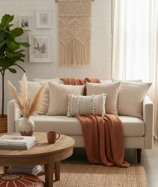 Ham Keten Üç Dantelli Ponponlu Kırlent 2 Adet Kırlent Kılıfı