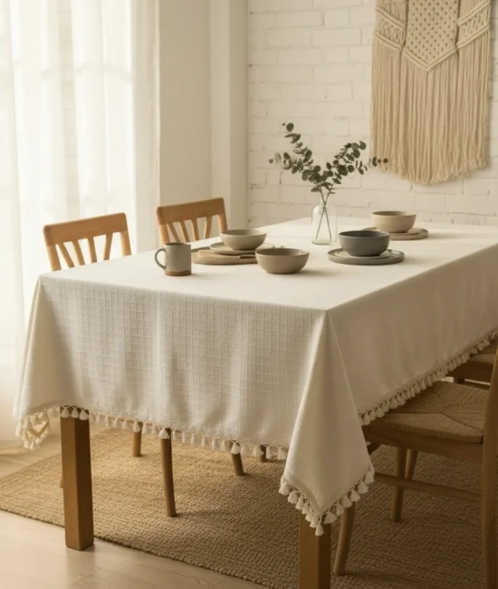DESENLİ Krem Ponponlu Masa Örtüsü
