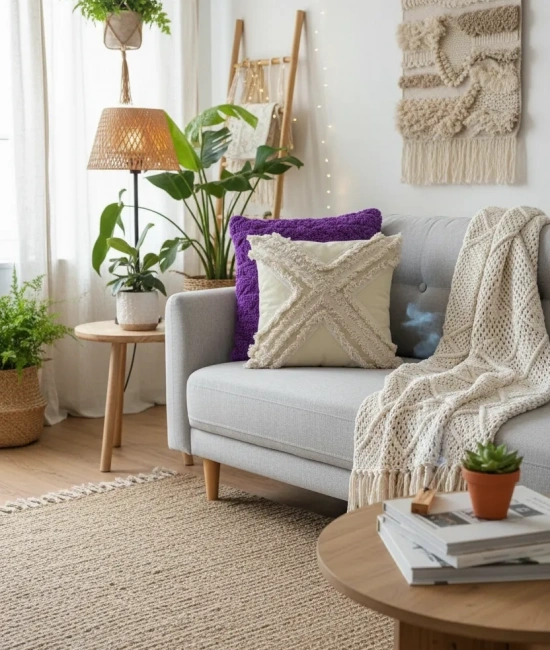 Sarı Renk Keten Çoklu Püsküllü Kırlent 2 Adet Kırlent Kılıfı