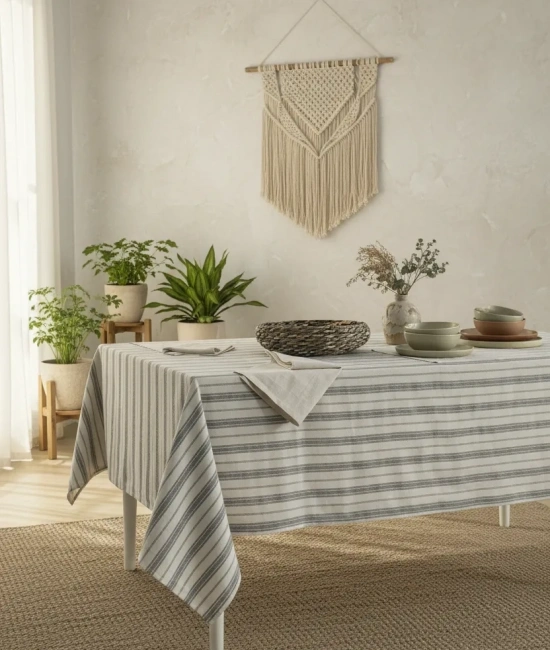 GRİ Çizgili Otantik Masa Örtüsü