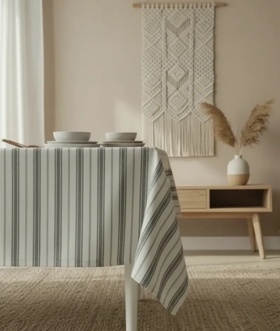 GRİ Çizgili Otantik Masa Örtüsü