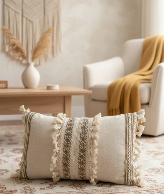 Özel Tasarım Kahverengi Dantelli Krem Kırlent 2 Adet Kırlent Kılıfı [35x55]