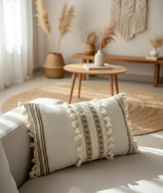 Özel Tasarım Kahverengi Dantelli Krem Kırlent 2 Adet Kırlent Kılıfı [35x55]