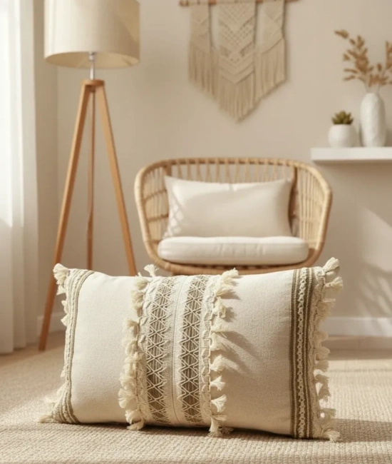 Özel Tasarım Kahverengi Dantelli Krem Kırlent 2 Adet Kırlent Kılıfı [35x55]