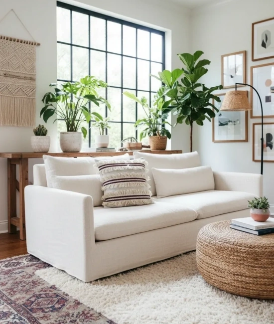 3 Püsküllü Ara Desenli Keten Krem Kırlent 2 Adet Kırlent Kılıfı