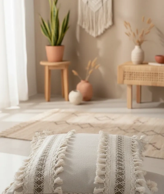 Kalın Dantel Ponponlu Krem Kırlent 2 Adet Kırlent Kılıfı (43 x 43)