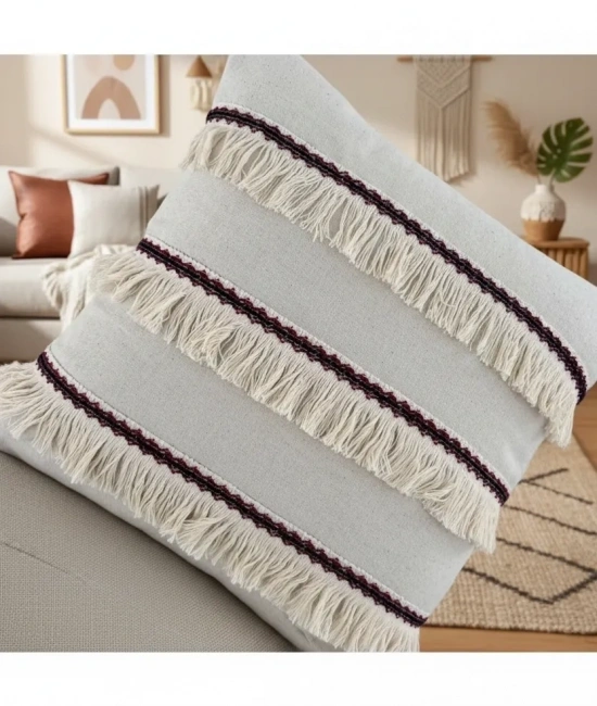 Üç Püsküllü Keten Krem Kırlent 2 Adet Kırlent Kılıfı (35 x 55)