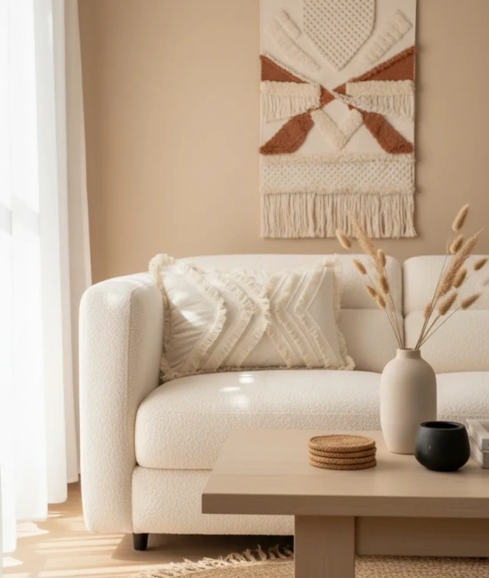 Çoklu Püsküllü Krem Keten Kırlent 2 Adet Kırlent Kılıfı (35 x 55)