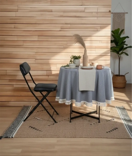 Gri Antrasit Keten Yuvarlak Masa Örtüsü (ham Ponponlu)