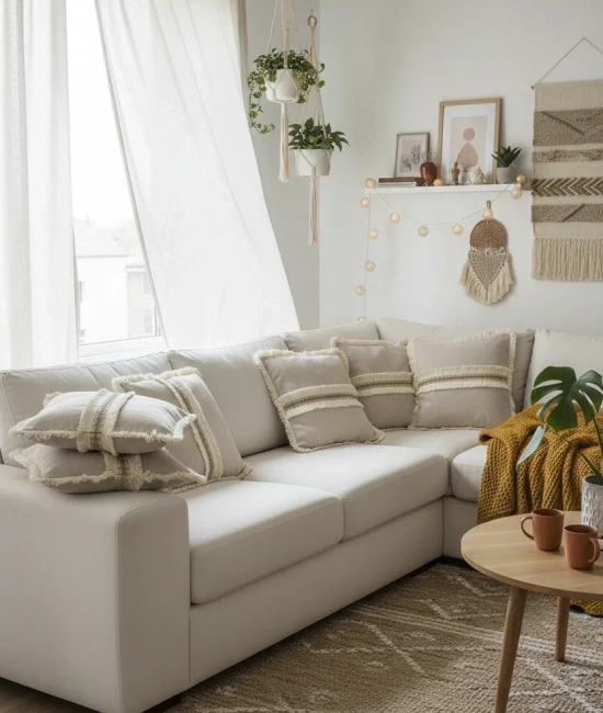 Bej Keten Jüt Dantelli Kırlent 2 Adet Kırlent Kılıfı (43 x 43)