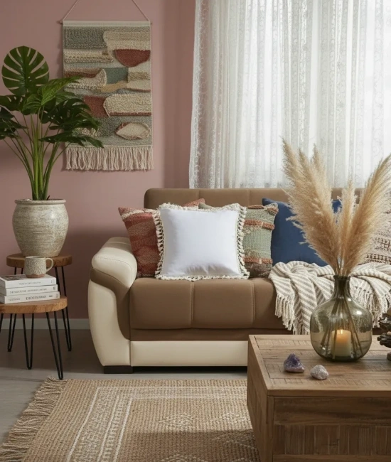 Keten Beyaz Ponponlu Kırlent 2 Adet Kırlent Kılıfı (43 x 43)