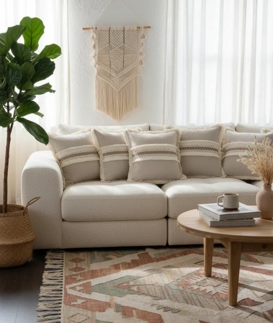 Keten Bej Kalın Dantel Kırlent 2 Adet Kırlent Kılıfı 43 X 43