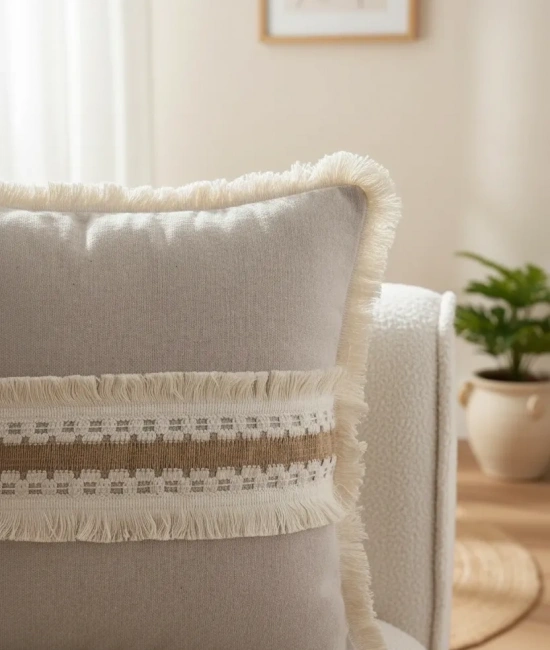 Keten Bej Kalın Dantel Kırlent 2 Adet Kırlent Kılıfı 43 X 43